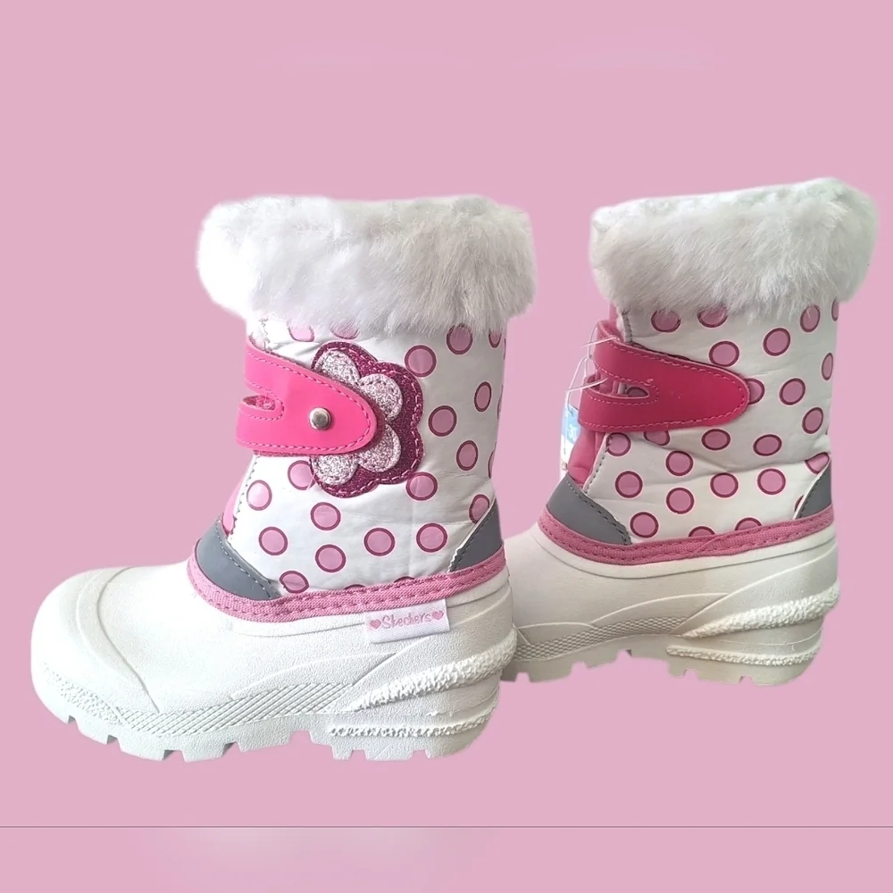 Skechers White Pink Water Resistant Insulated -30°C Girl's Boots Size 9 NWT